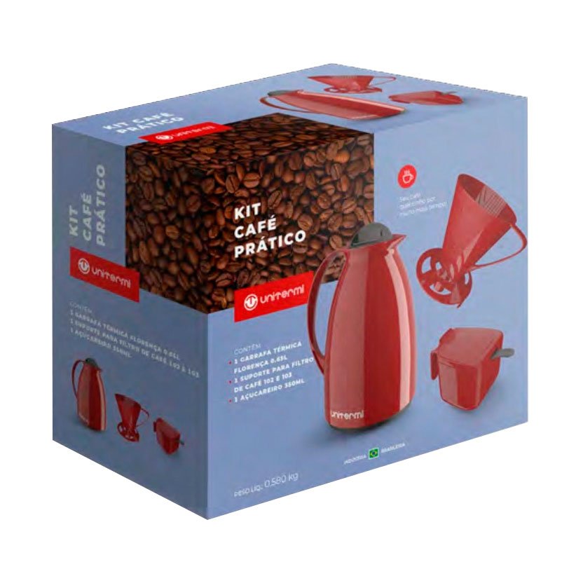 Kit Café Prático 3 Peças Garrafa + Filtro + Açucareiro Unitermi