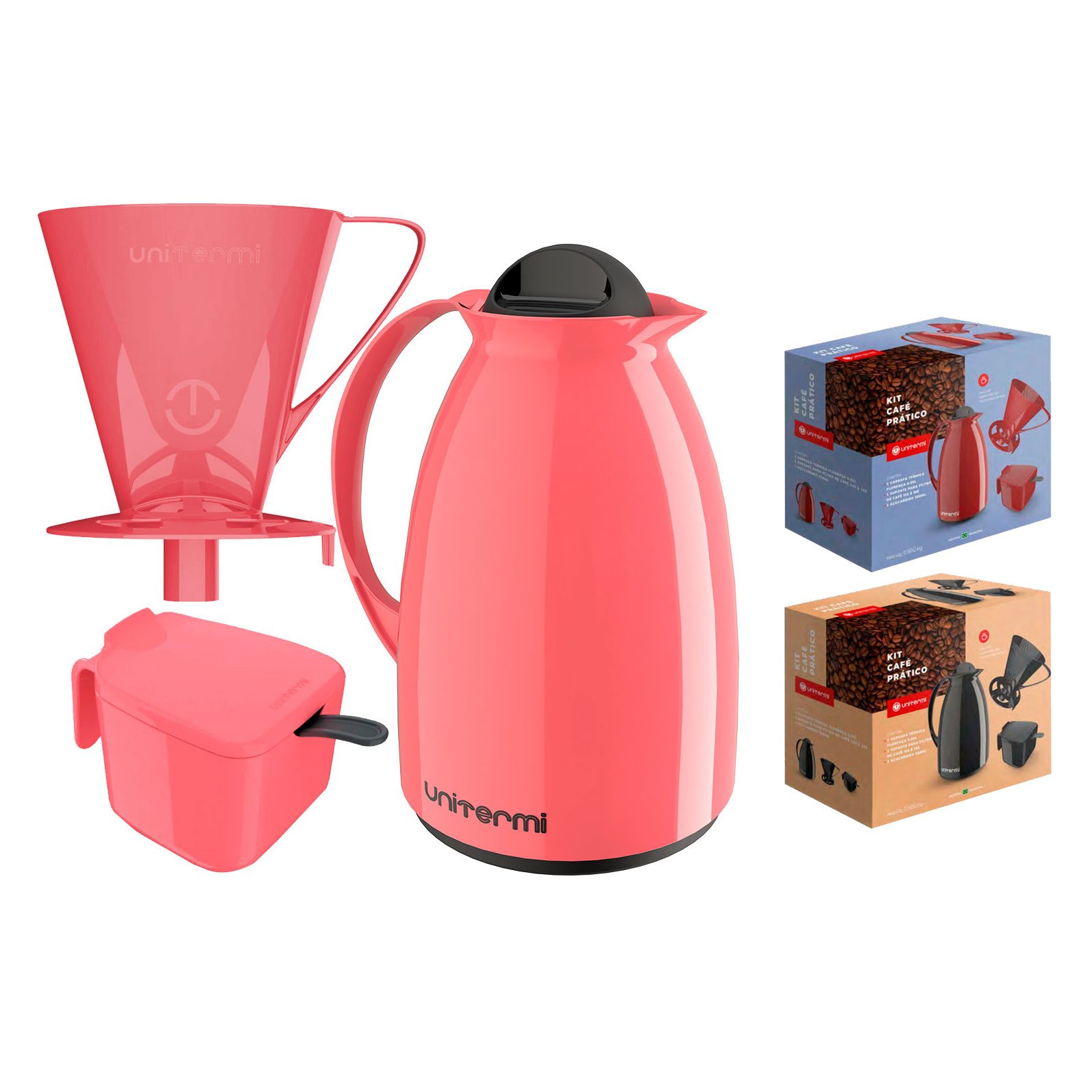 Kit Café Prático 3 Peças Garrafa + Filtro + Açucareiro Unitermi