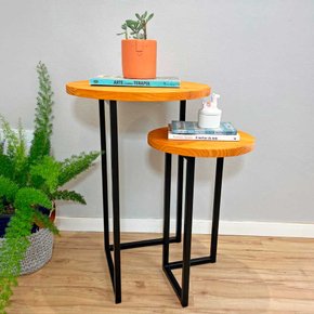 duo mesa de canto circular style industrial carvalho e preto 1