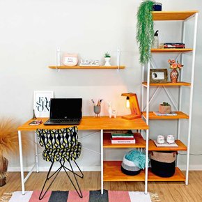 mesa para escritorio com prateleiras com estante style slim 6 prateleiras 1