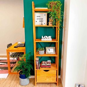 estante 6 prateleiras de madeira pinus linea slim com gaveta carvalho 4