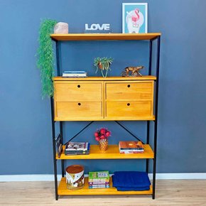 estante style ample 5 prateleiras com 2 gaveteiros industrial carvalho 2