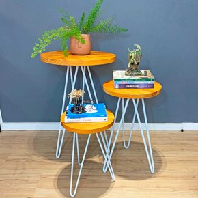 trio mesa de canto hairpin circular industrial carvalho e branco 1
