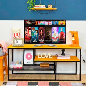 rack de tv style industrial carvalho e preto 4