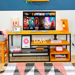 rack de tv style industrial carvalho e preto 6
