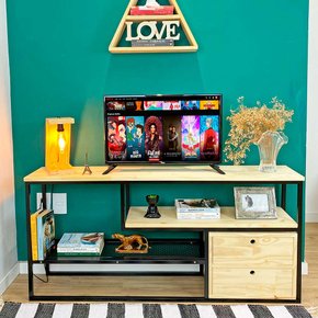 rack de tv style industrial 1 nicho dual com 2 gavetas natural e preto 4