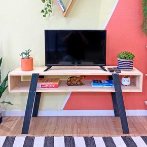 rack de tv retro woods natural e preto 8