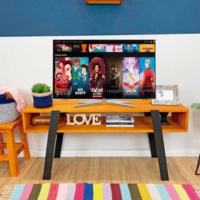 rack de tv retro woods carvalho e preto 3