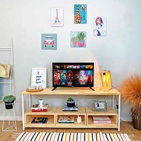 rack de tv style square 3 nichos uno natural e branco 3
