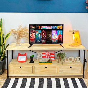 rack de tv style square 3 nichos uno com gaveta natural e preto 4