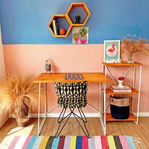 home office slim industrial de ferro carvalho e branco 1