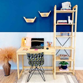 home office escrivaninha e estante de madeira pinus linea slim natural 1