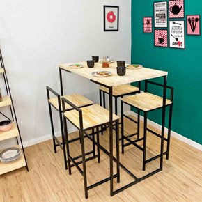 kit mesa bistro industrial style com 4 banquetas style natural e preto 1