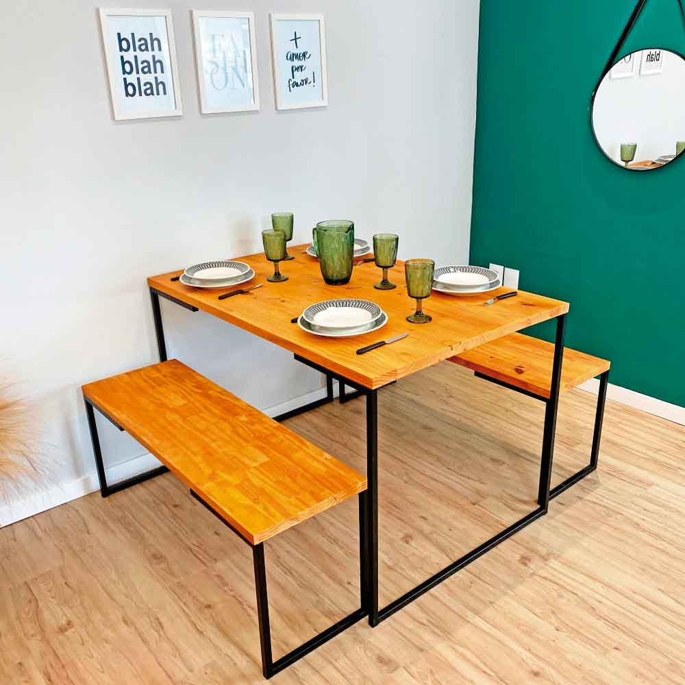 Mesa de Jantar de Ferro e Madeira 4 lugares Style Industrial Carvalho e ...
