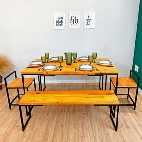kit mesa de jantar 6 lugares com 2 bancos e 2 banquetas style industrial carvalho e preto 4