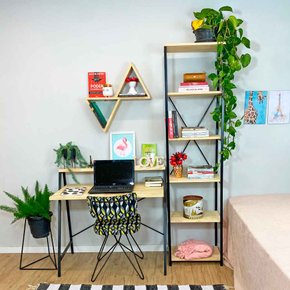 kit mesa para escritorio style stair 100cm com estante style slim 6 prateleiras industrial 2
