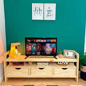 rack de tv de madeira pinus linea com 3 gavetas natural 6