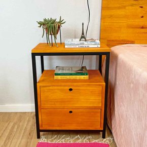 mesa de cabeceira style com 2 gavetas industrial carvalho e preto 2