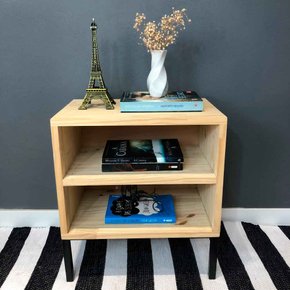 mesa lateral prateleira e gaveta com pe style natural e preto 2