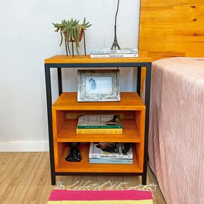 mesa de cabeceira style com 2 prateleiras industrial carvalho e preto 1