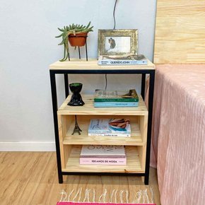 mesa de cabeceira style com 2 prateleiras industrial natural e preto 3