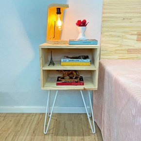 mesa lateral hairpin design dual prateleira natural e branco 1