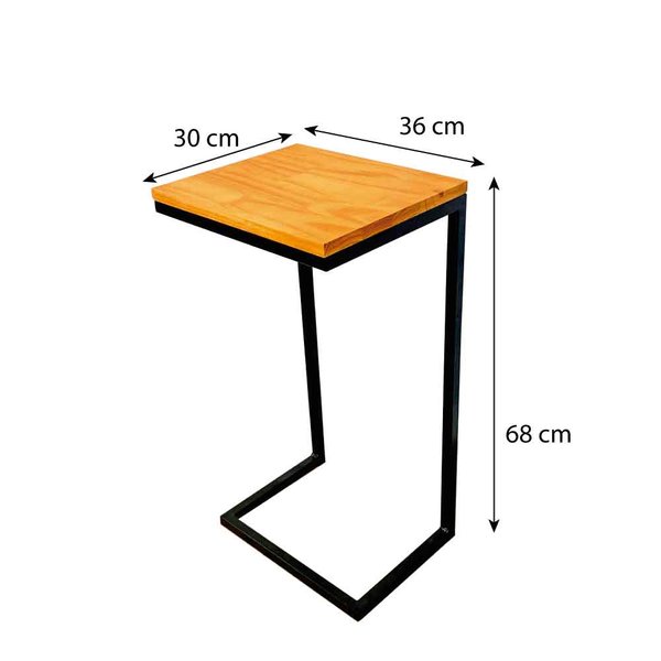 Mesa Apoio Lateral Metal Sofá Madeira Debora Preto Branco - Móveis