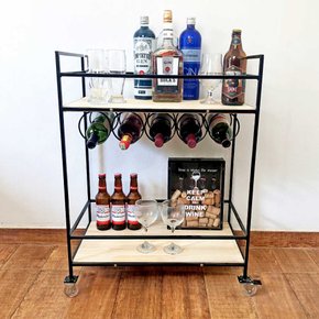 carrinho bar industrial com suporte para vinho natural e preto 4