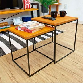 duo mesa lateral design quadrada carvalho e preto 2