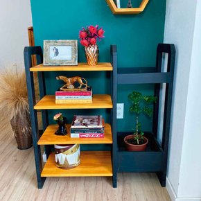 estante de madeira pinus linea organizer carvalho e preto 3