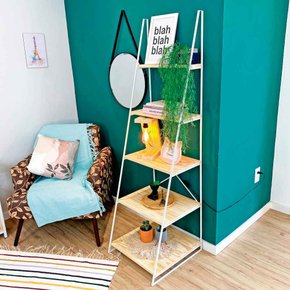estante escada torre de ferro industrial slim 5 prateleiras natural e branco 2