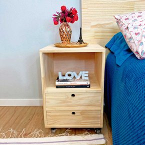 mesa auxiliar linea com 2 gavetas com rodinha de silicone natural 2