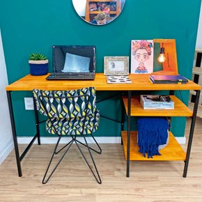 mesa para escritorio com prateleiras style industrial carvalho e preto 1