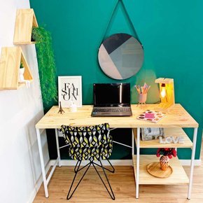 mesa para escritorio com prateleiras style industrial natural e branco 1
