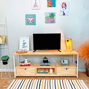 rack de tv style square 2 nichos uno com gaveta e 1 nicho uno natural e 1