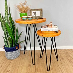 Mesa de Canto Circular Industrial Carvalho e Preto 7 web