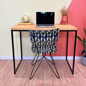 mesa para escritorio de ferro e madeira 96cm style industrial nozes e preto web