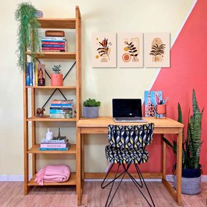 home office escrivaninha e estante de madeira pinus linea slim natural 2 web