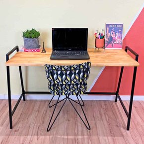 mesa para escritorio de ferro e madeira industrial steel 124 cm nozes e preto web