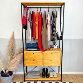 arara de roupas high ample com gavetas nozes e preto web