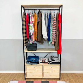 arara de roupas high style industrial ample com 2 gaveteiros natural e preto 2 web