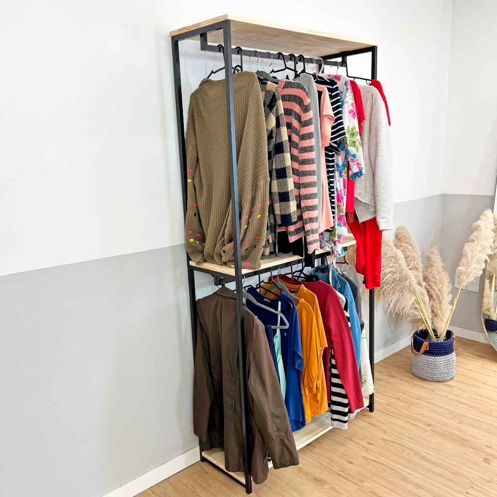 Arara de Roupas Twice Style Industrial Ample Natural e Preto