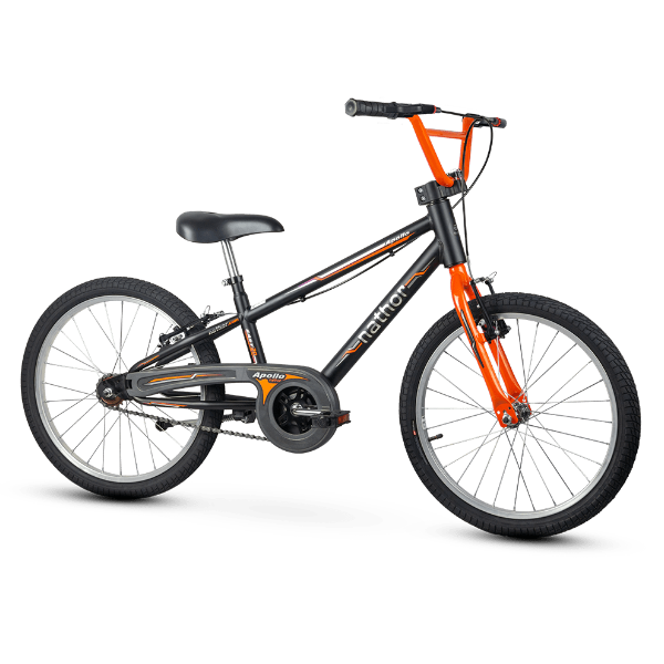 bicicleta nathor apollo aro 20 preta laranja menino aster bike shop