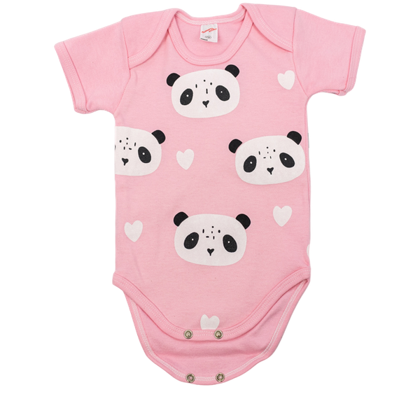 18141-Body Bebê Manga Curta Panda Rosa