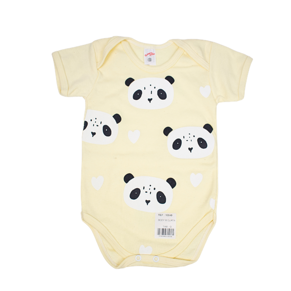 18141-Body Bebê Manga Curta Panda Amarelo