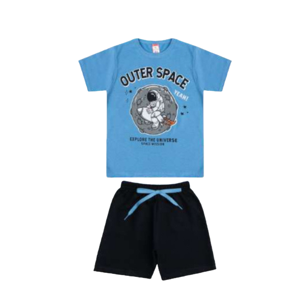 37552-Conjunto Camisa Manga Curta e Bermuda de Moletom Masculino Infantil