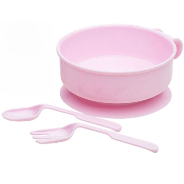 19900 kit alimentacao infantil 3 pecas prato colher e garfo rosa claro