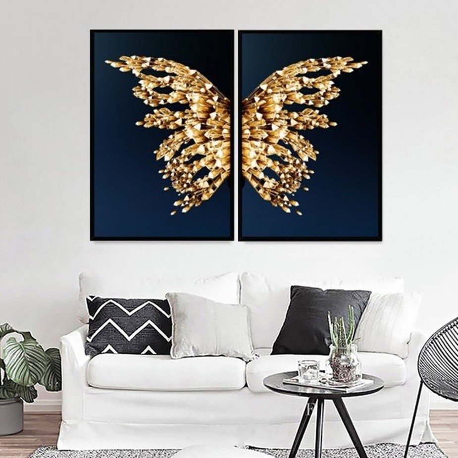 Conjunto Atual De 2 Quadros Decorativos Borboleta GOLD