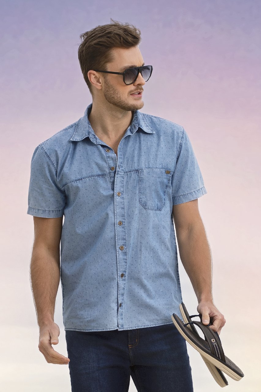 Camisa jeans hot sale curta