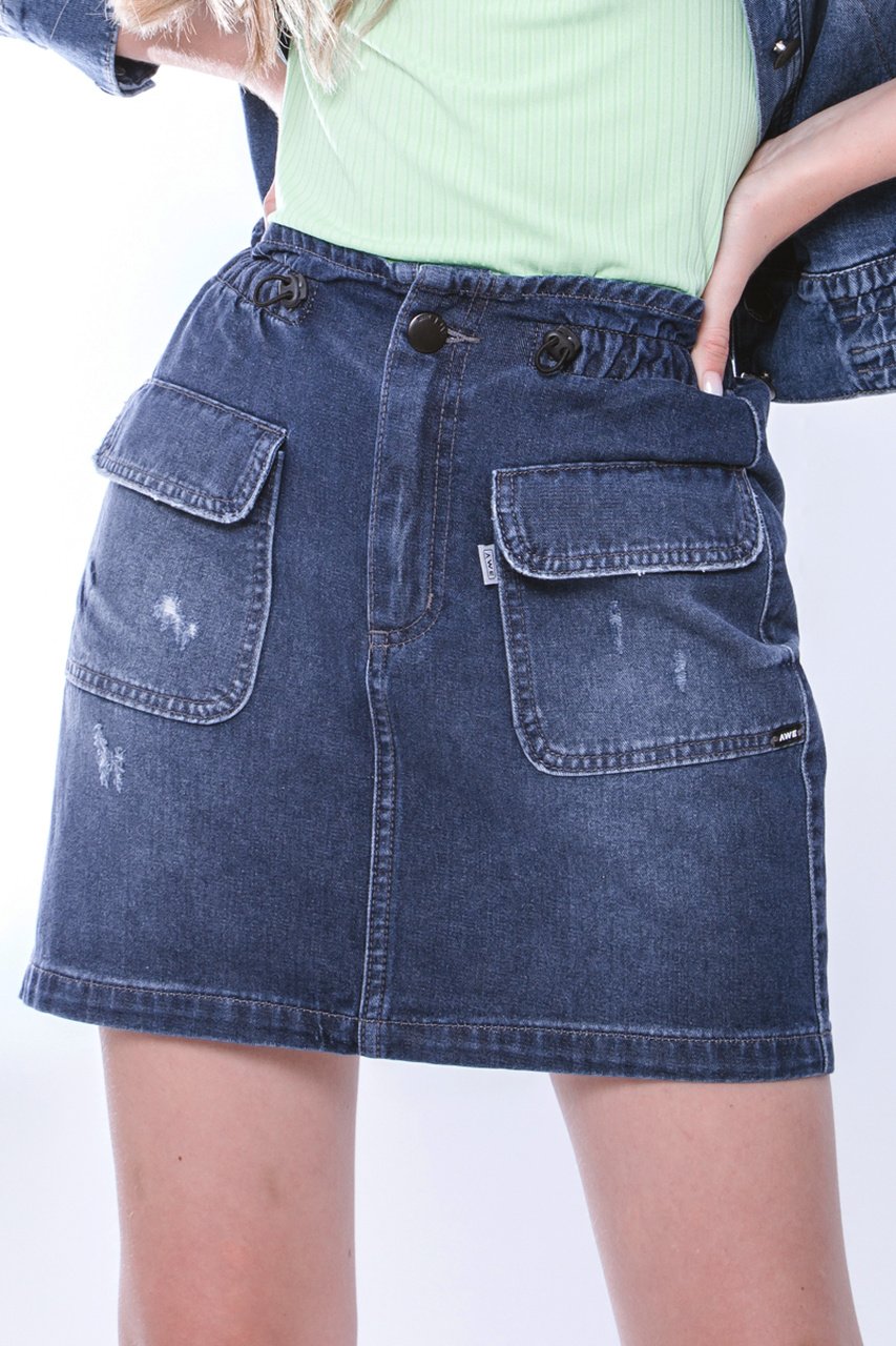 Mini saia store jeans com botao